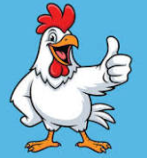Cheerful cartoon rooster giving a thumbs-up